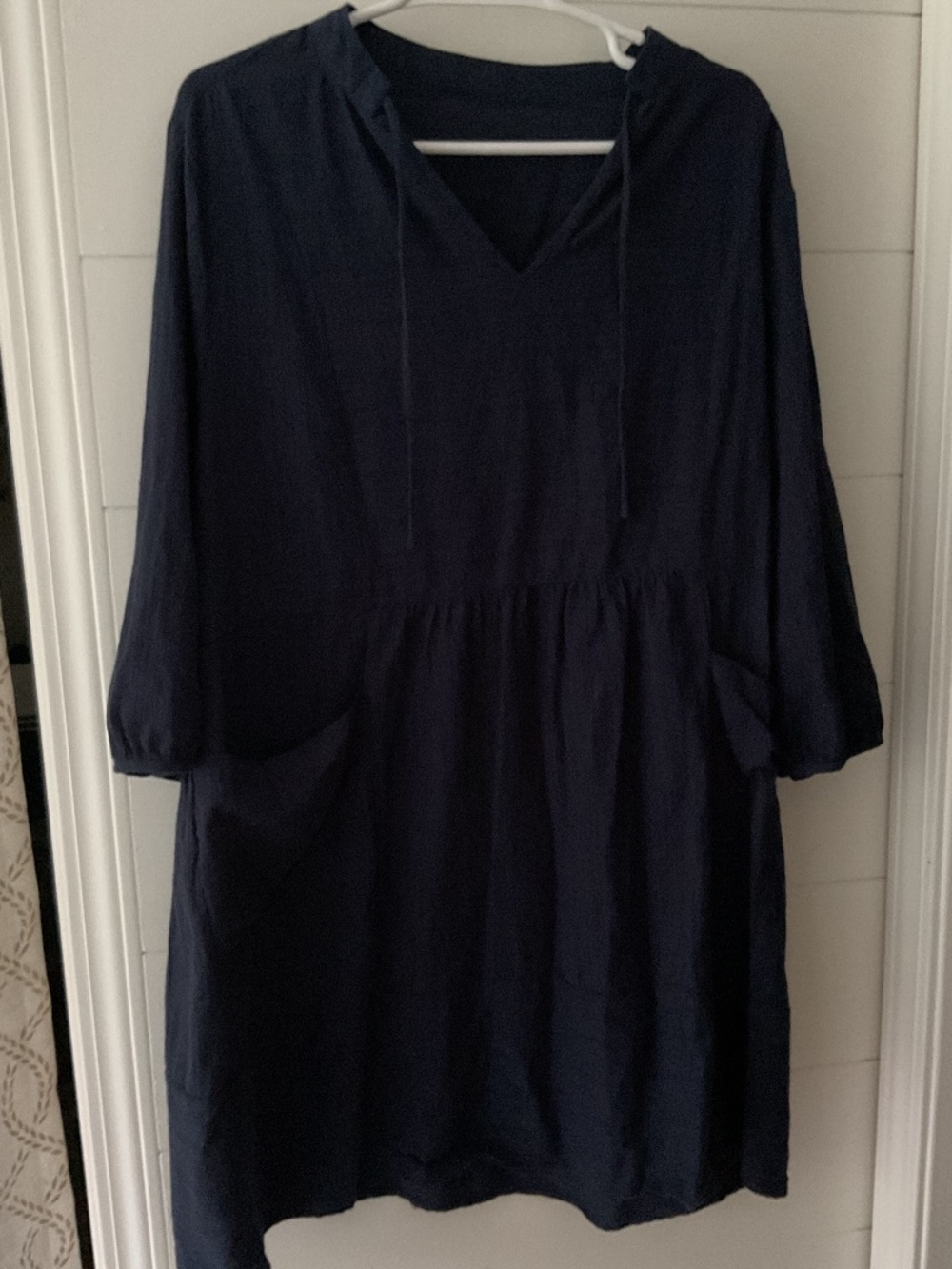 Navy Midi 100% Cotton Dress with Front Pockets